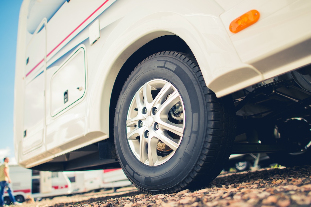 close up of rv tires in rv storage camby indiana